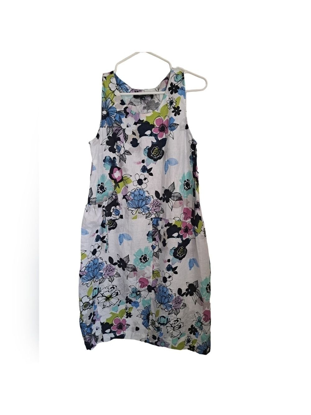 HABITAT CLOTHES LIV Linen French Floral sleeveless sundress pockets coastal XS